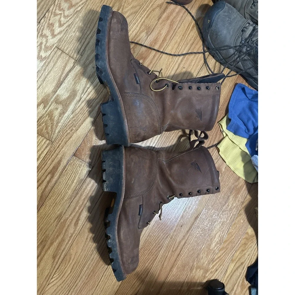 Red Wing Shoes Men Brown Leather, Steel Toe, Rubber Sole, Lace-Up, Size 12 Boots
